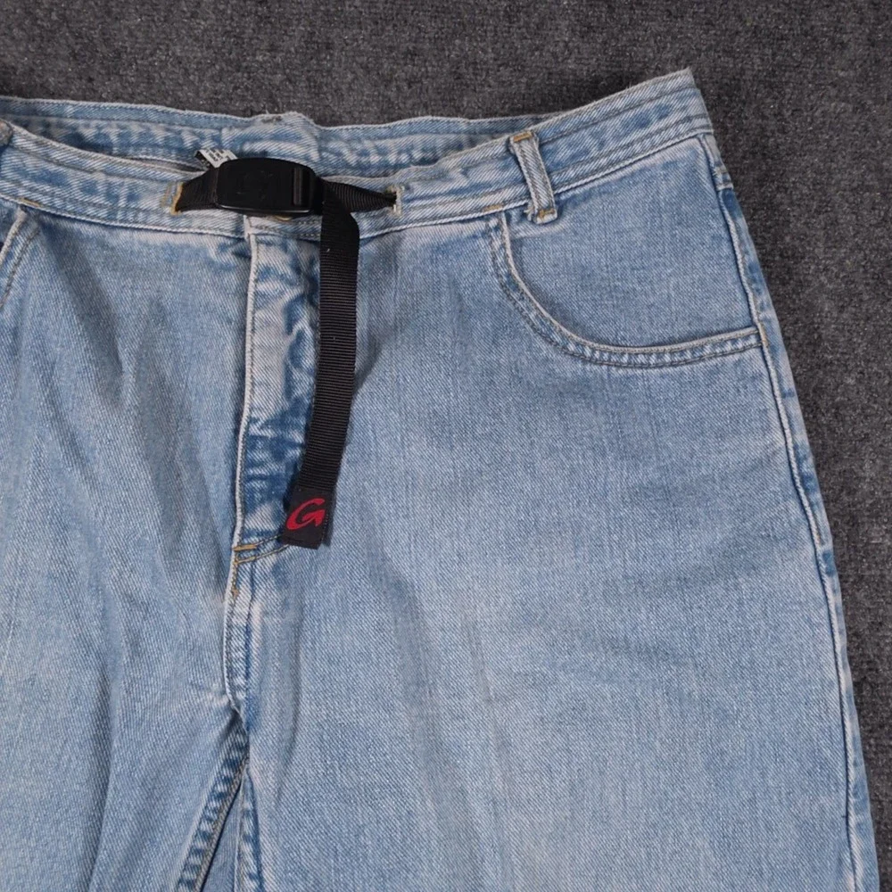 VTG Gramicci Jeans Mens XL 36x28 Blue Light Wash Denim Embroidered Made USA Belt